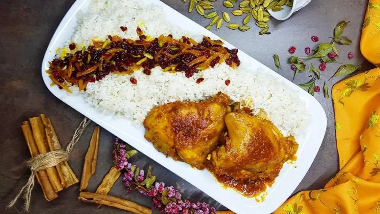 دیزاین زرشک پلو با مرغ + ایده های ساده و بسیار زیبا برای تزیین کردن زرشک پلو با مرغ مجلسی
