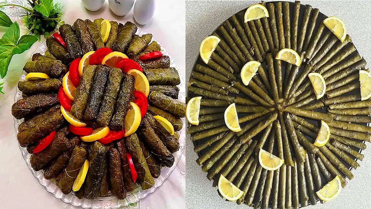 تزئین دلمه مجلسی + ایده های بسیار زیبا و شیک برای تزئین دلمه مجلسی با برگ مو و زرشک