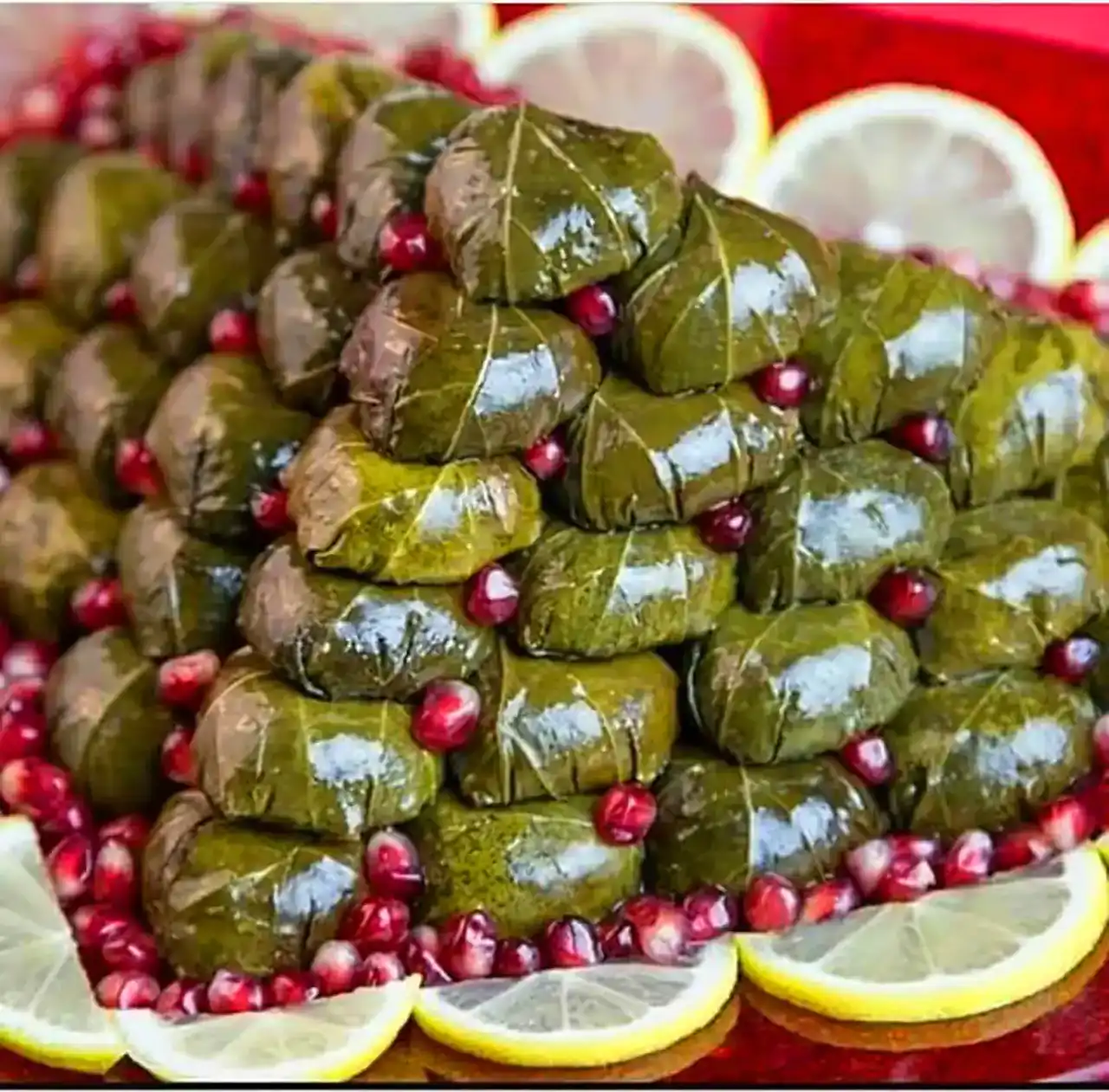 تزئین دلمه مجلسی + ایده های بسیار زیبا و شیک برای تزئین دلمه مجلسی با برگ مو و زرشک