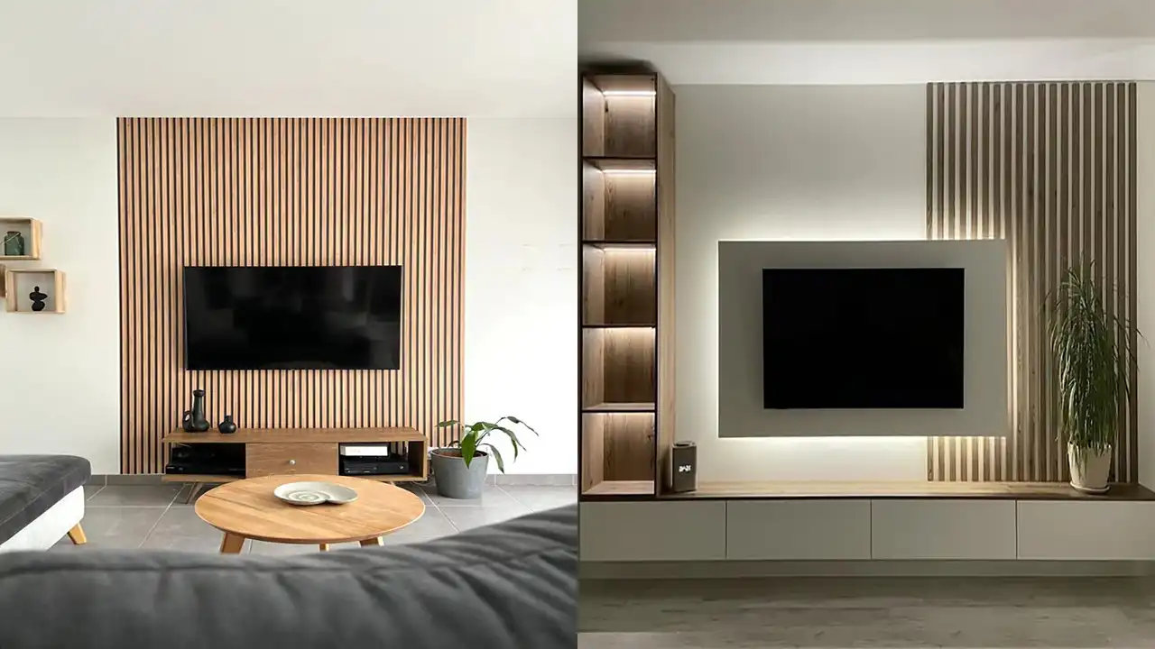 مدل دکوراسیون برای تلویزیون + ایده های جذاب و شیک برای طراحی دیوار پشت تلویزیون با کناف و چوب همراه نورپردازی زیبا
