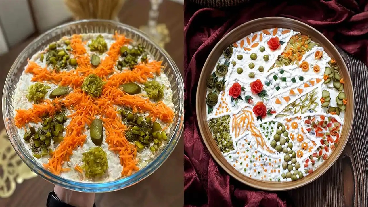 مدل سالاد الویه + ایده های ساده و بسیار خلاقانه برای تزیین کردن سالاد الویه برای جشن ها و مراسم