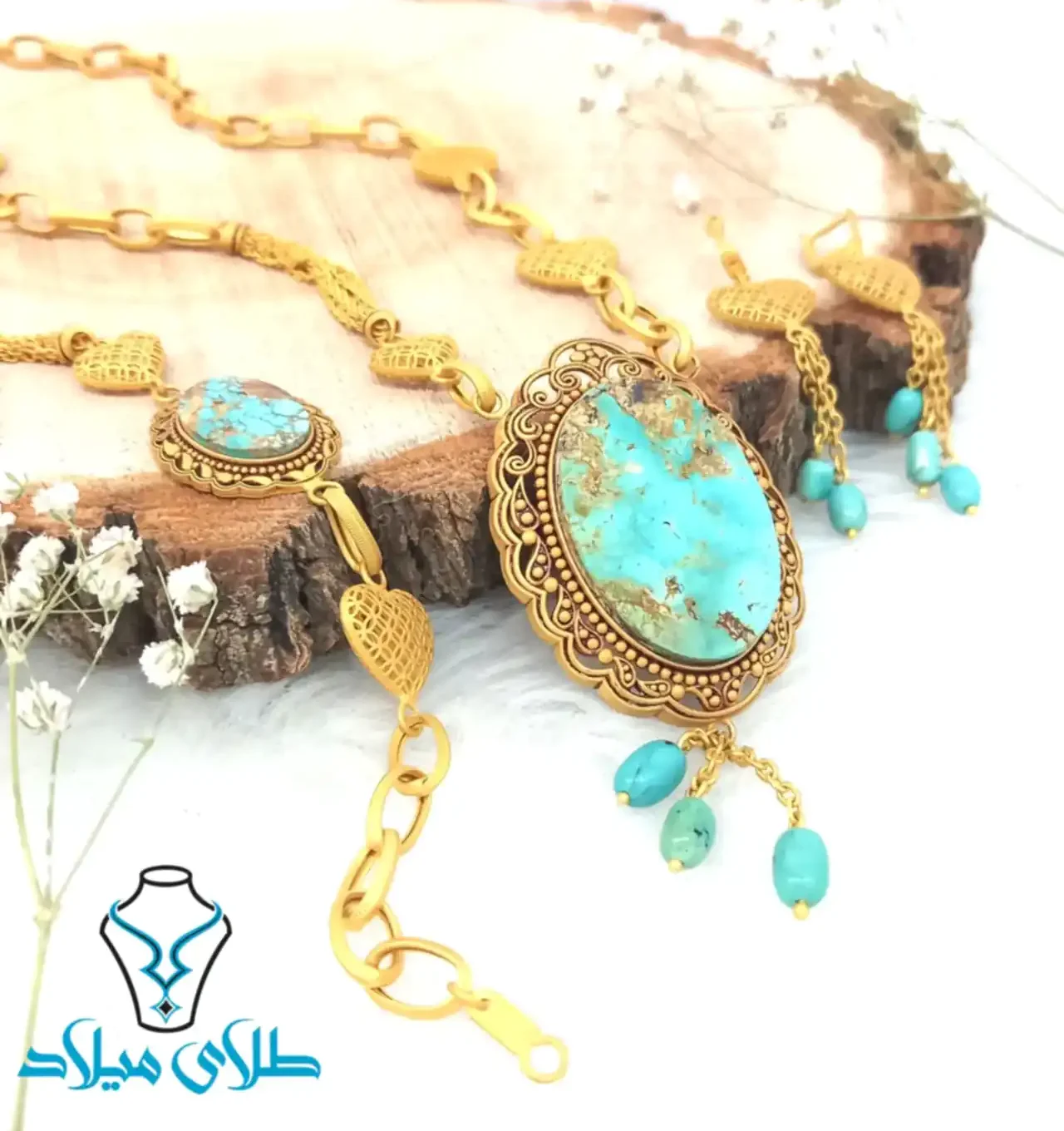 مدل سرویس طلا با نگین فیروزه + زیباترین مدل های سرویس طلا با نگین فیروزه امسال