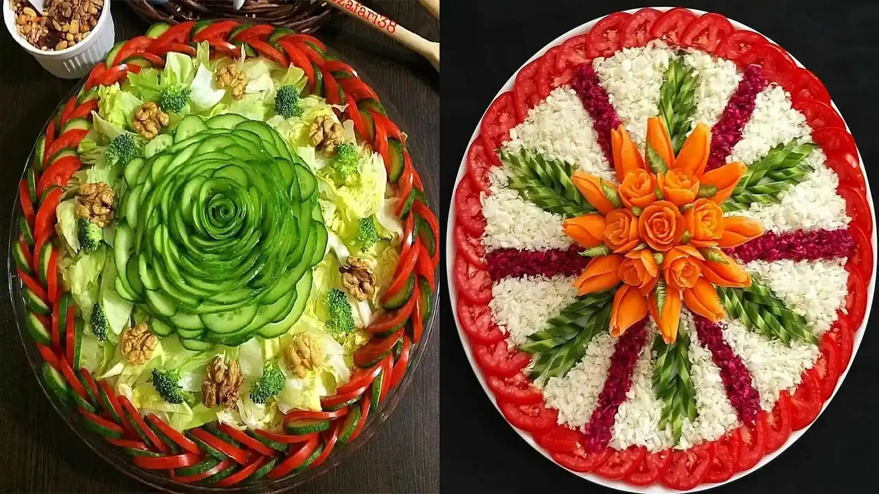 تزئین سالاد کاهو زیبا + ایده های ساده و بسیار جذاب برای تزئین سالاد کاهو با کلم ، هویج و ذرت