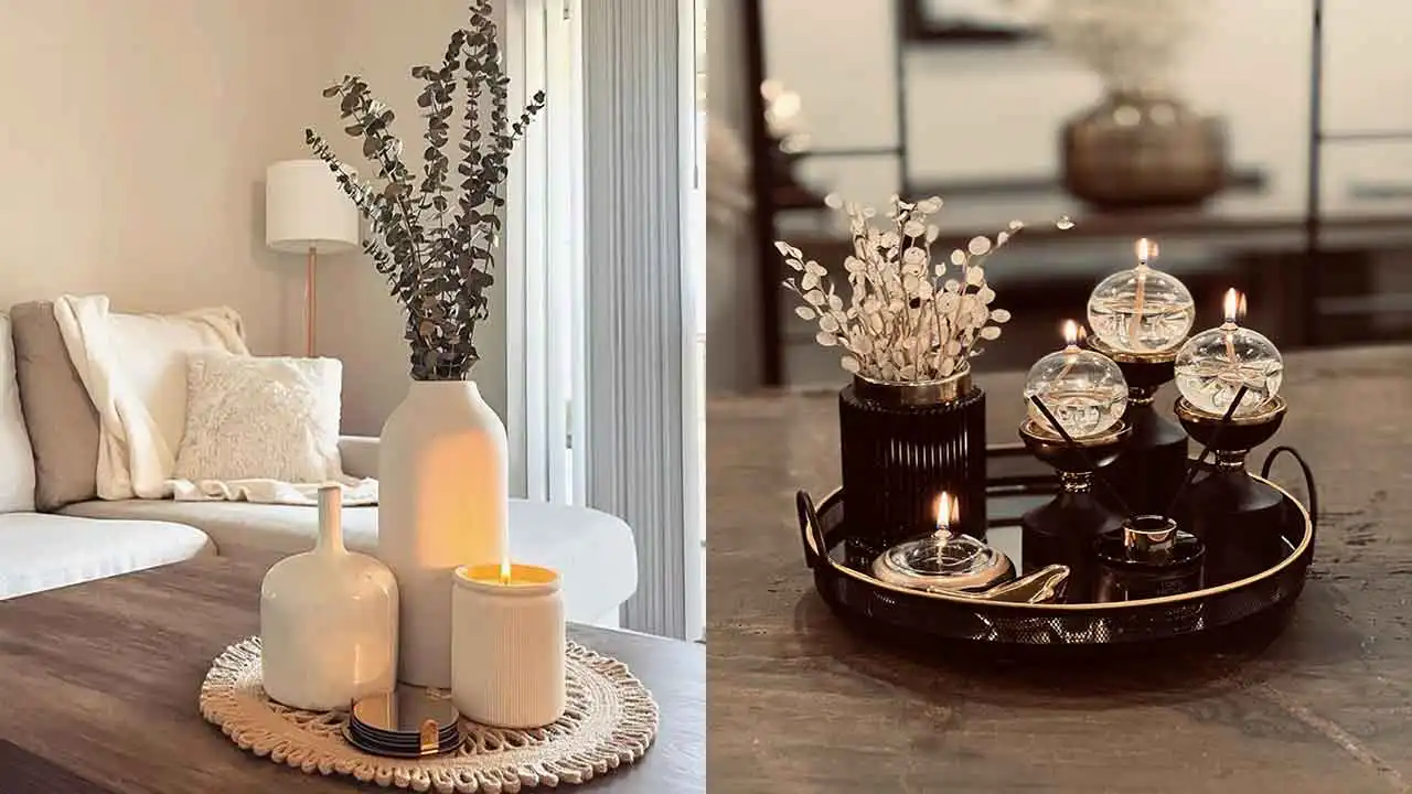 دیزاین جلو مبلی + ایتفاده از اکسسوری باکلاس و لوکس برای دیزاین جلو مبلی با شمع و وسایل مدرن