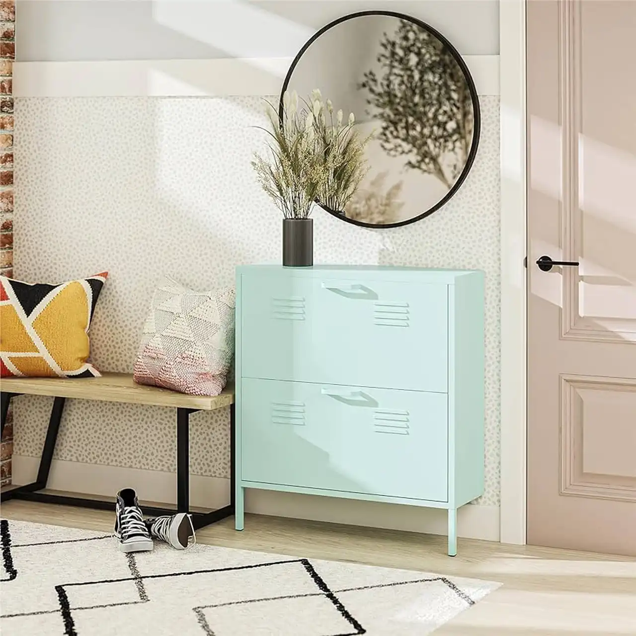 مدل آینه برای روی جاکفشی + نمای ورودی خانهتان را با این مدل آینه و جاکفشی زیباتر کنید