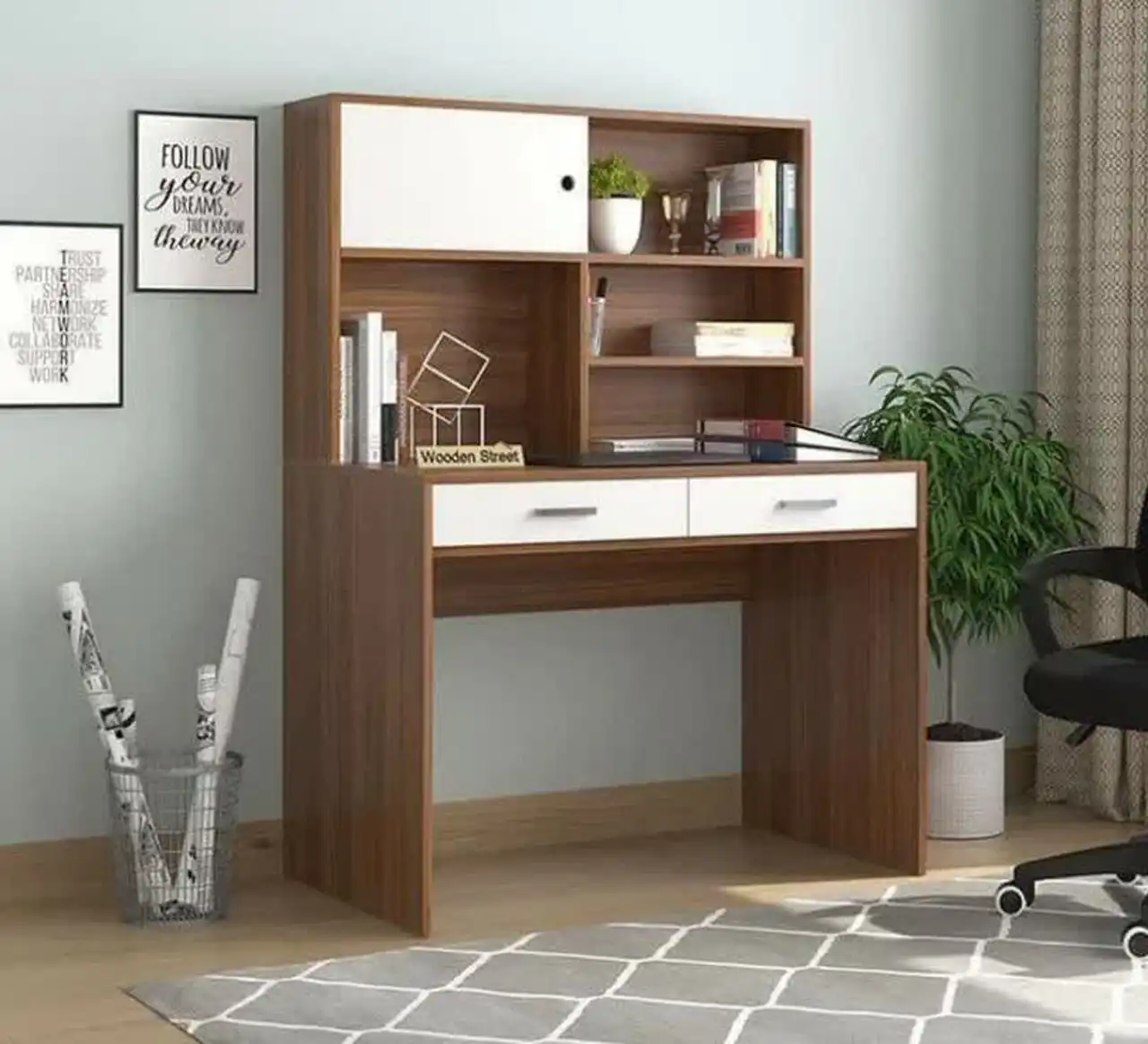 مدل کتابخانه با میز تحریر + ایده های جدید و متفاوت برای طراحی کتابخانه شیک با میز تحریر