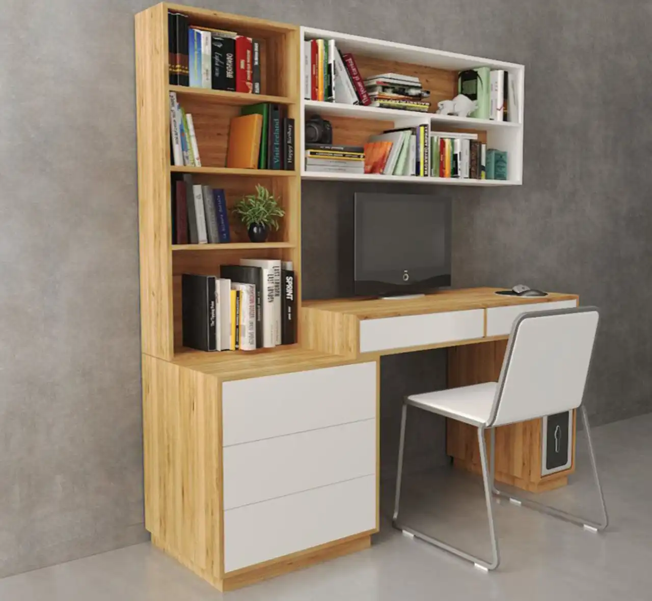 مدل کتابخانه با میز تحریر + ایده های جدید و متفاوت برای طراحی کتابخانه شیک با میز تحریر