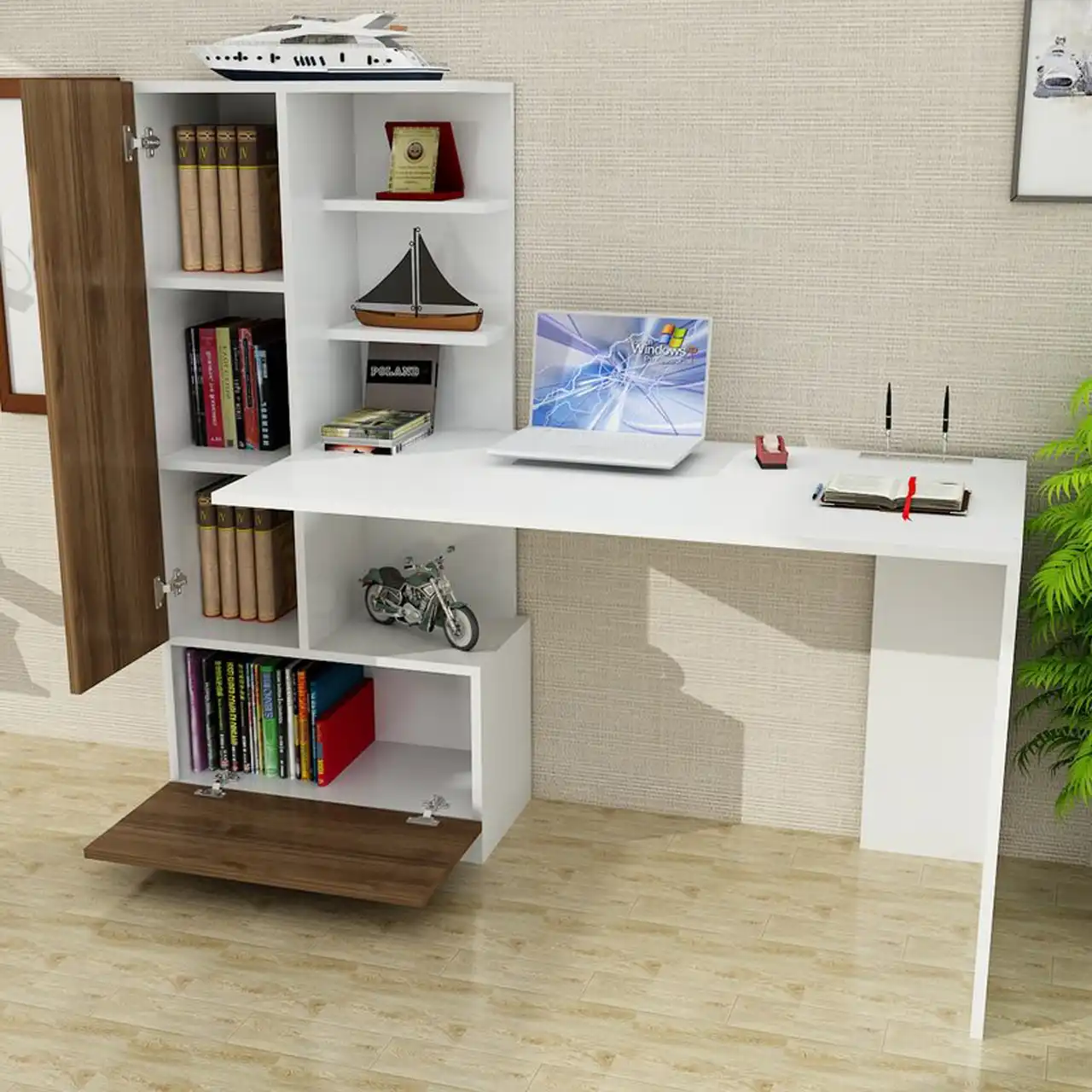 مدل کتابخانه با میز تحریر + ایده های جدید و متفاوت برای طراحی کتابخانه شیک با میز تحریر