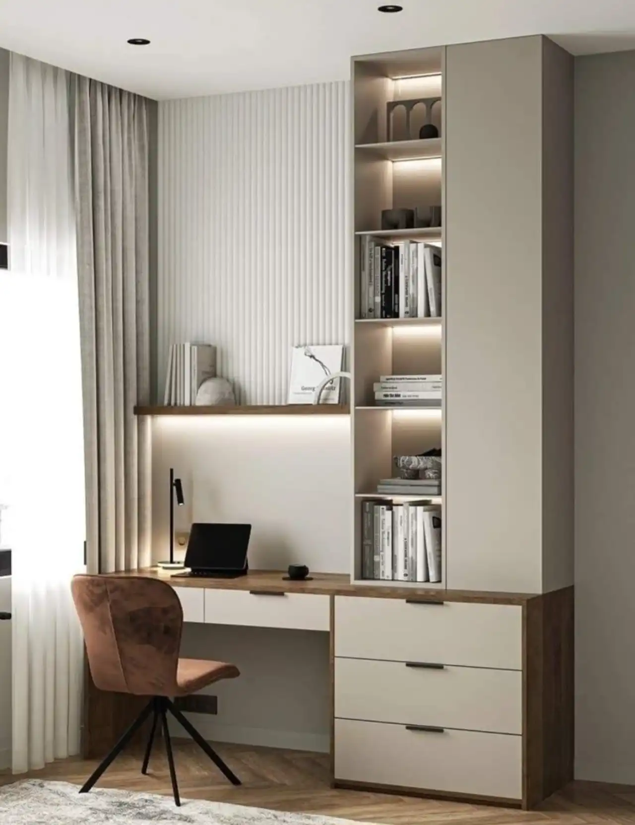 مدل کتابخانه با میز تحریر + ایده های جدید و متفاوت برای طراحی کتابخانه شیک با میز تحریر