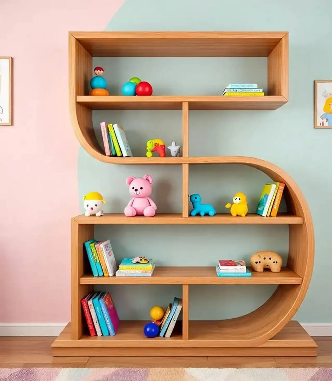 مدل کتابخانه اتاق کودک با رنگ ها و طراحی های زیبا و فانتزی برای بچه ها