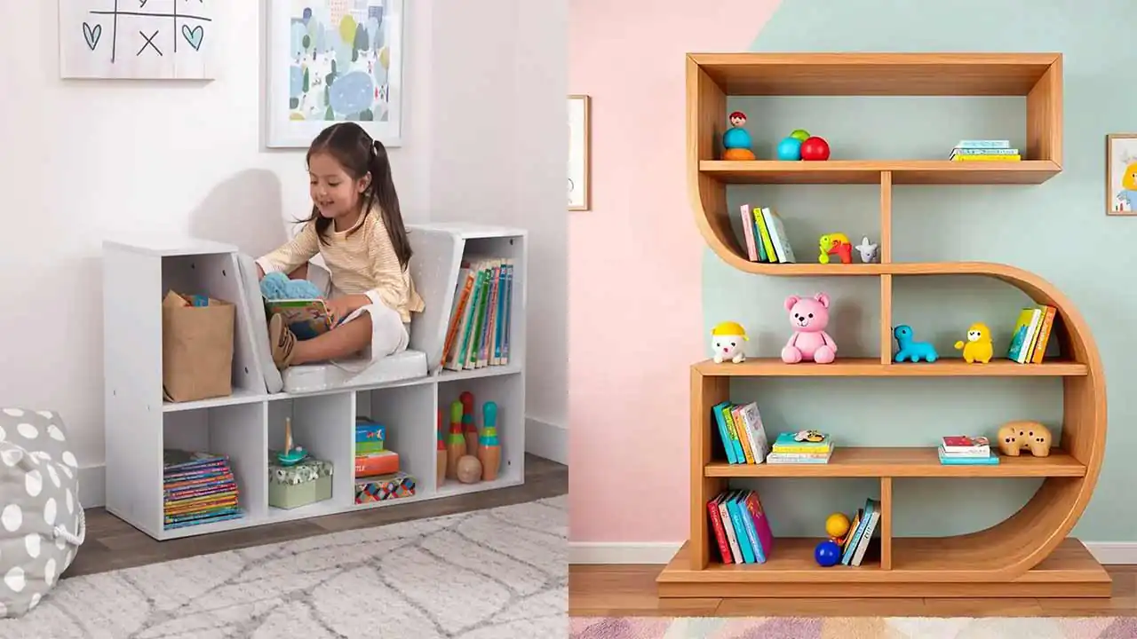 مدل کتابخانه اتاق کودک با رنگ ها و طراحی های زیبا و فانتزی برای بچه ها