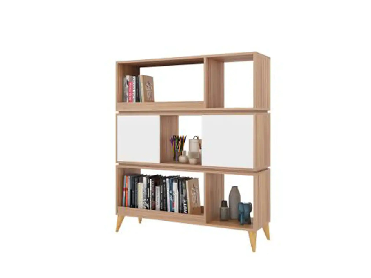 مدل کتابخانه پایه دار ترکیبی از طراحی مدرن و کاربردی برای خانههای امروزی
