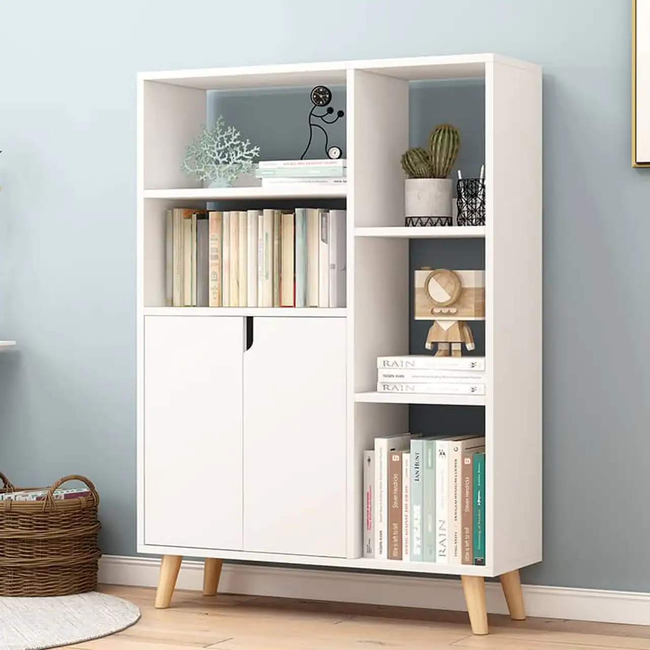 مدل کتابخانه پایه دار ترکیبی از طراحی مدرن و کاربردی برای خانههای امروزی