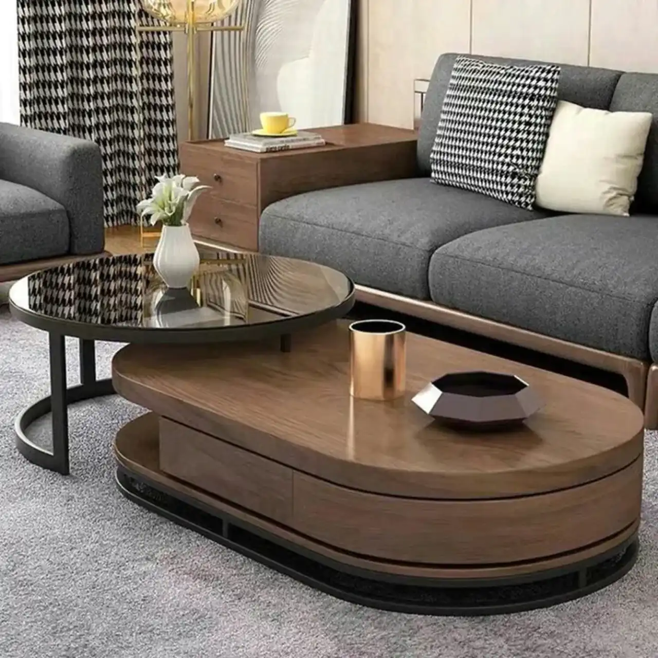 مدل میز جلو مبلی چوبی حس طبیعی و گرم در فضای نشیمن برای سبک مدرن و کلاسیک