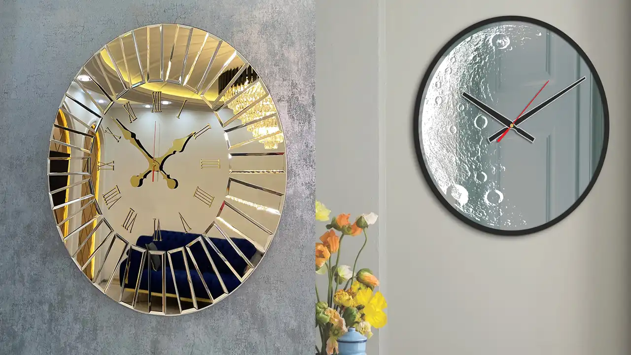 مدل ساعت دیواری جدید اینه ای + زیبایی نمای اتاق با ساعت دیواری اینه ای بسیار شیک و لوکس