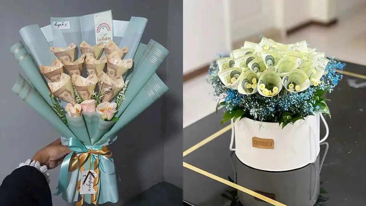 تزیین پول ساده و شیک + ایده های جذاب برای هدیه دادن پول با گل آرایی زیبا