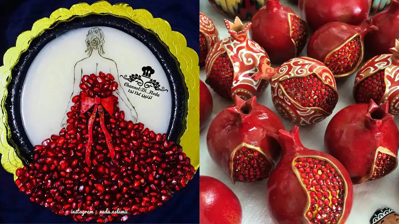 تزیین انار شب یلدا برای عروس + زیباترین دیزاین و تزیین انار شب یلدا برای عروس