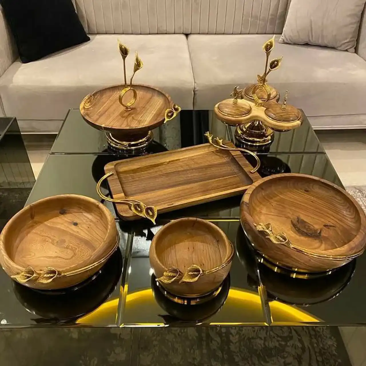 ظروف پذیرایی جدید + مدل های شیک و لاکچری ست ظروف پذیرایی بلور و چوبی مد روز