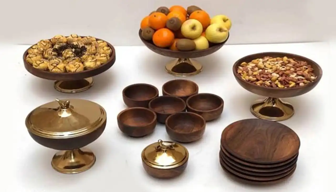 ظروف پذیرایی جدید + مدل های شیک و لاکچری ست ظروف پذیرایی بلور و چوبی مد روز