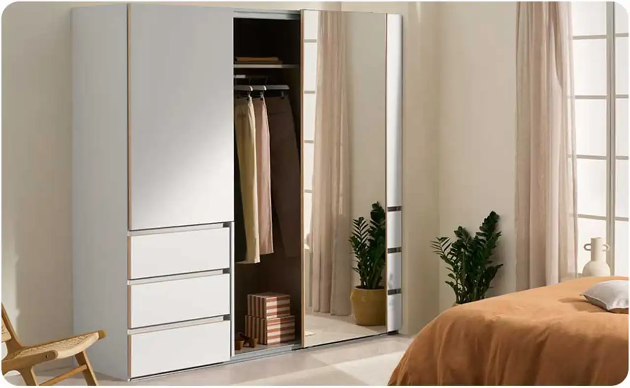چیدمان اتاق خواب با کمد دیواری + طراحی بی نظیر و کاربردی کمد دیواری با ترندترین نوع چوب