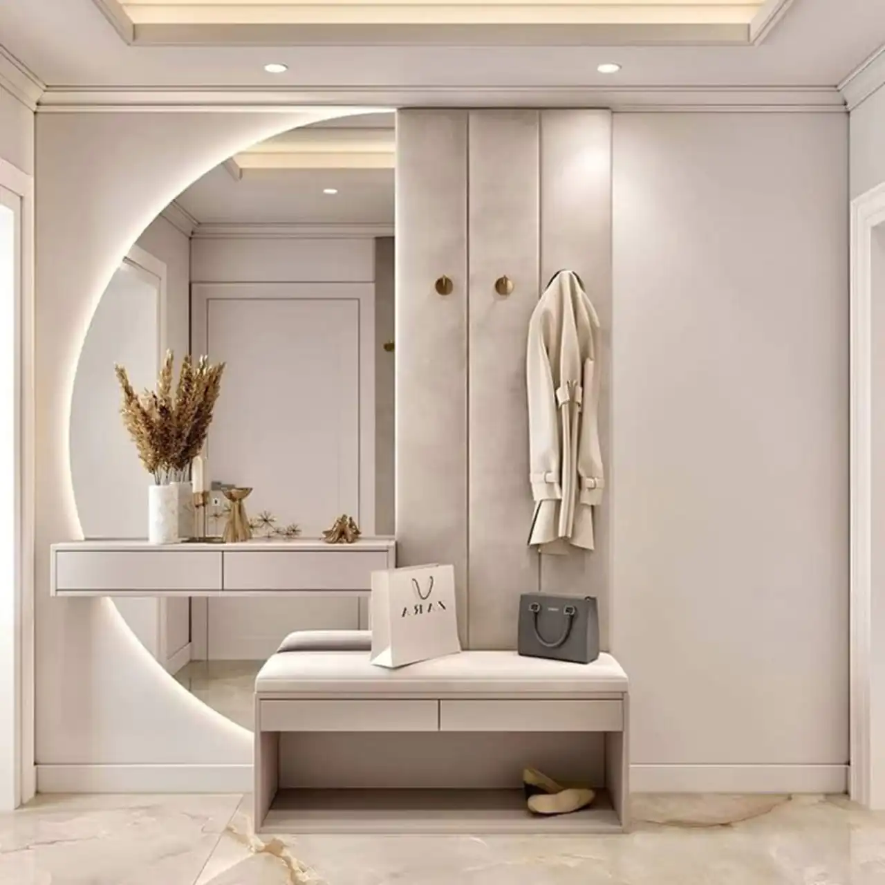 مدل اینه تزیینی روی دیوار برای بازتاب نور و بزرگتر نشان دادن فضای پذیرایی