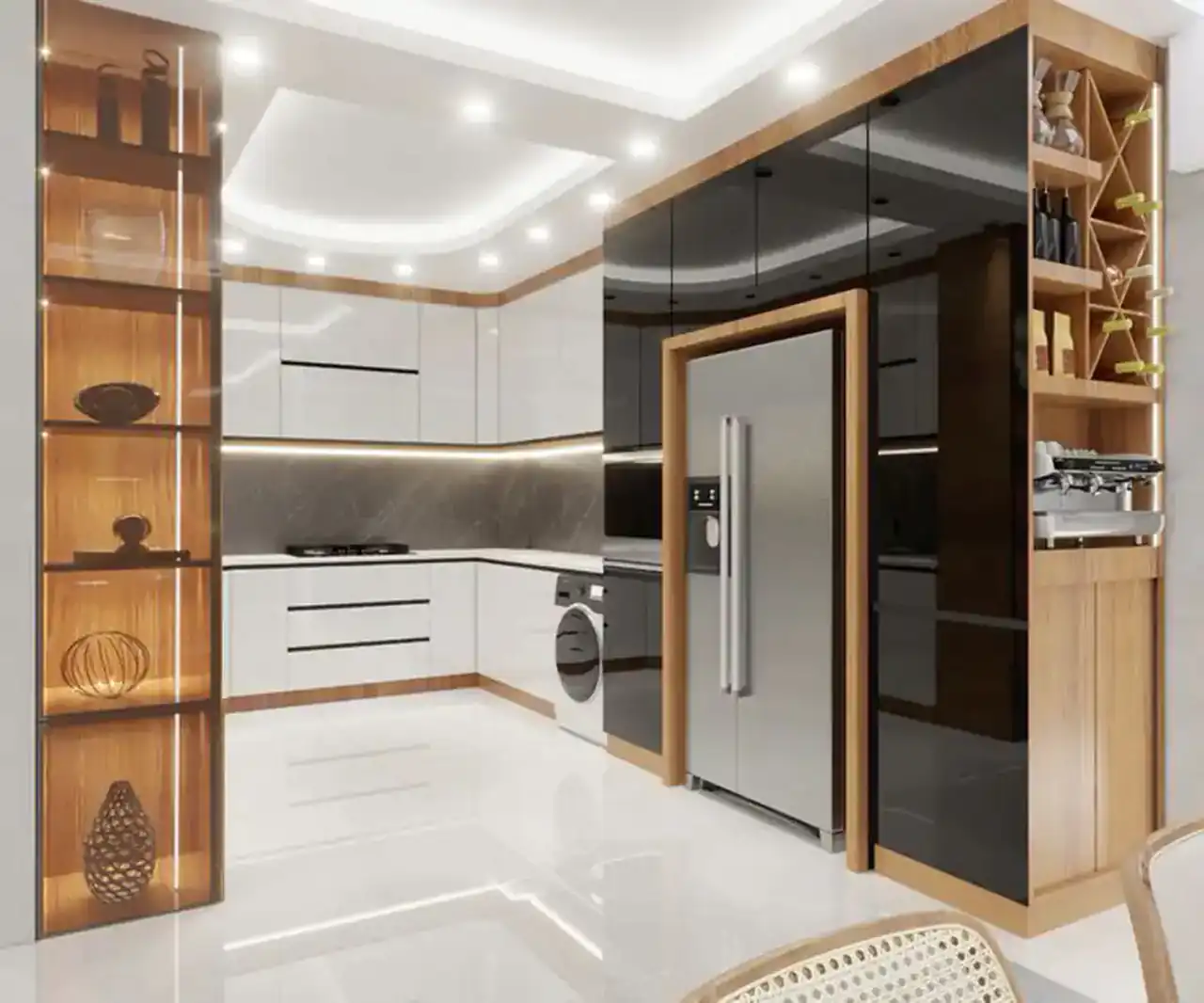 مدل کابینت سه رنگ با ترکیببندی هوشمندانه برای خلق فضایی مدرن در قلب خانه شما