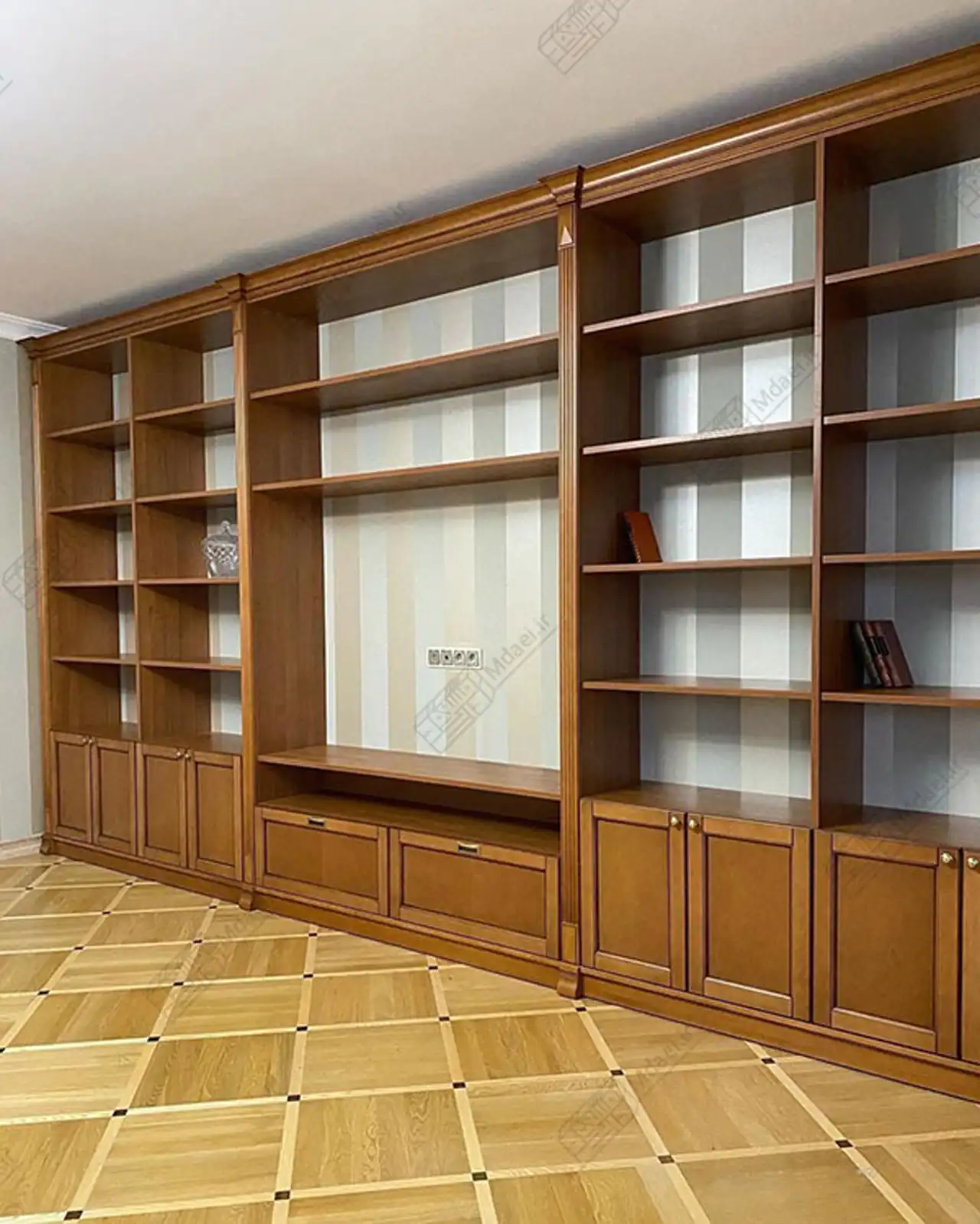 مدل کتابخانه داخل پذیرایی با رنگبندی و طراحی های مدرن و متفاوت که ترند شدن